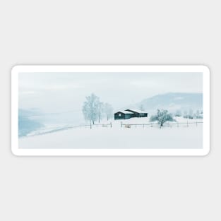 Snowfall in White Winter Landscape in Rural Scandinavia Sticker